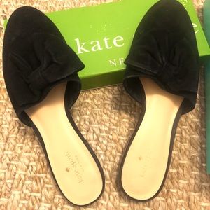 Black bow suede flats